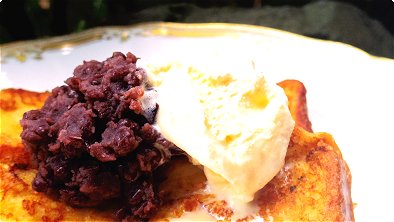 French Toast with Mashed Sweetened Red Bean Paste & Ice Cream 