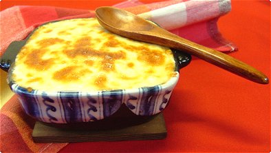 Rice, Ground Beef & Onion Gratin with Alfredo Sauce and Demi-Glace Sauce