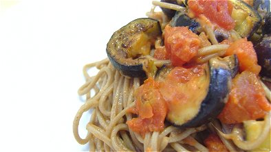Buckwheat Noodles with Eggplant & Cheese Tomato Sauce