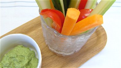 Vegetable Sticks with Tofu Cheese Matcha Dip
